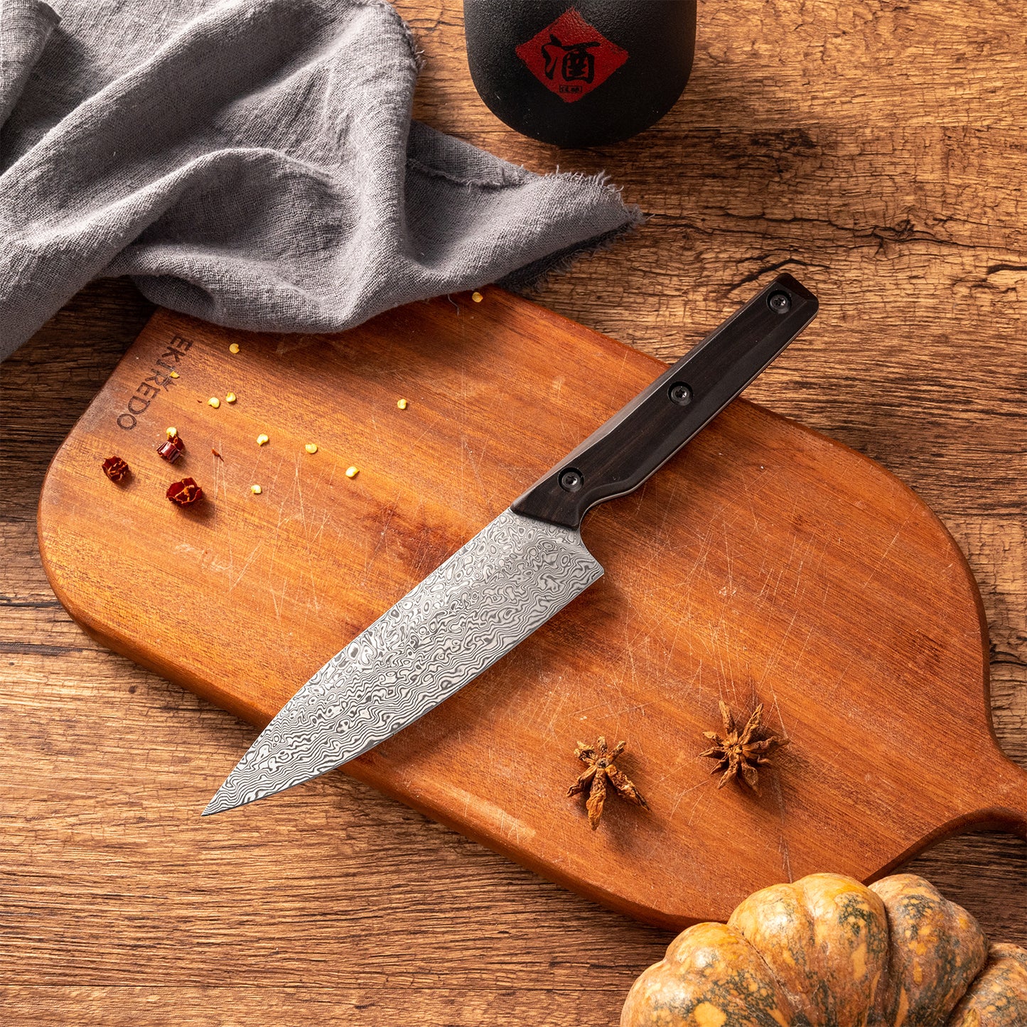 OEM DK-QRDF Series Ebony Wood Handle Coreless Damascus VG10 Steel 6" Kitchen Knife