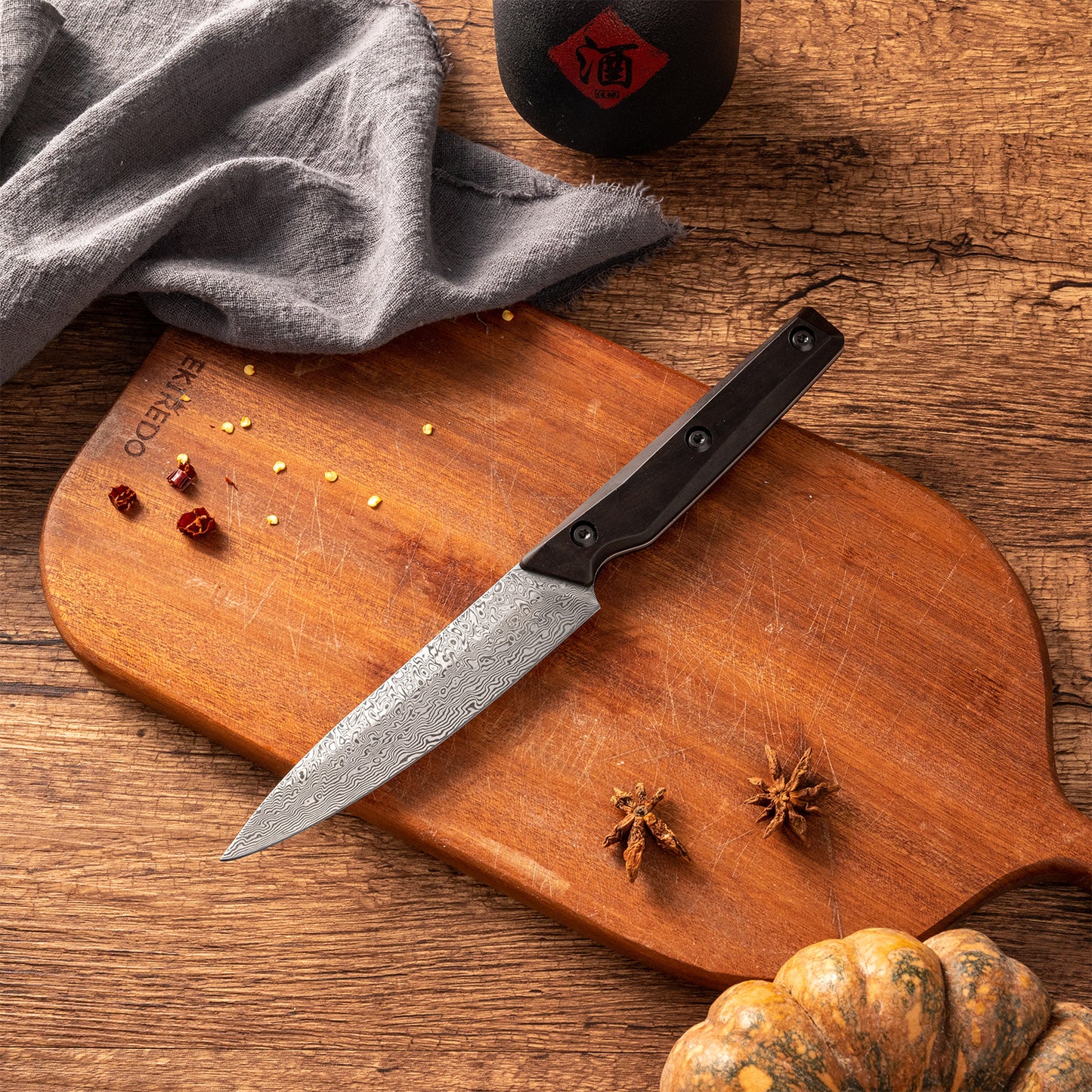 OEM DK-QRDF Series Ebony Wood Handle Coreless Damascus VG10 Steel 5" Utillity Knife