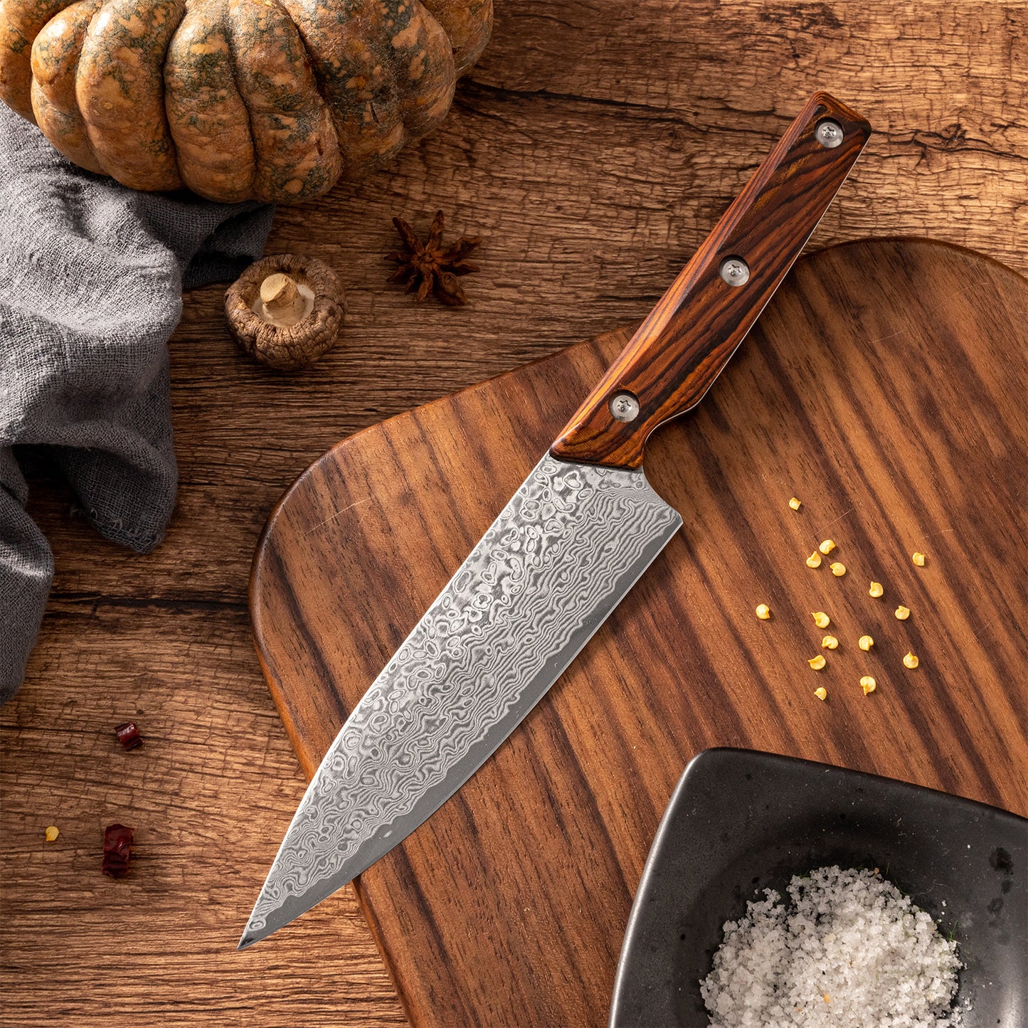 OEM DK-QRD Series Rosewood Handle Damascus VG10 Steel 6" Kitchen Knife