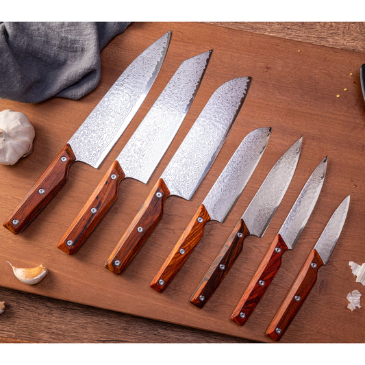 OEM DK-QRD Series Rosewood Handle Damascus VG10 Steel Knife Set