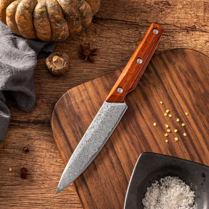 OEM DK-QRD Series Rosewood Handle Damascus VG10 Steel 5" Utility Knife
