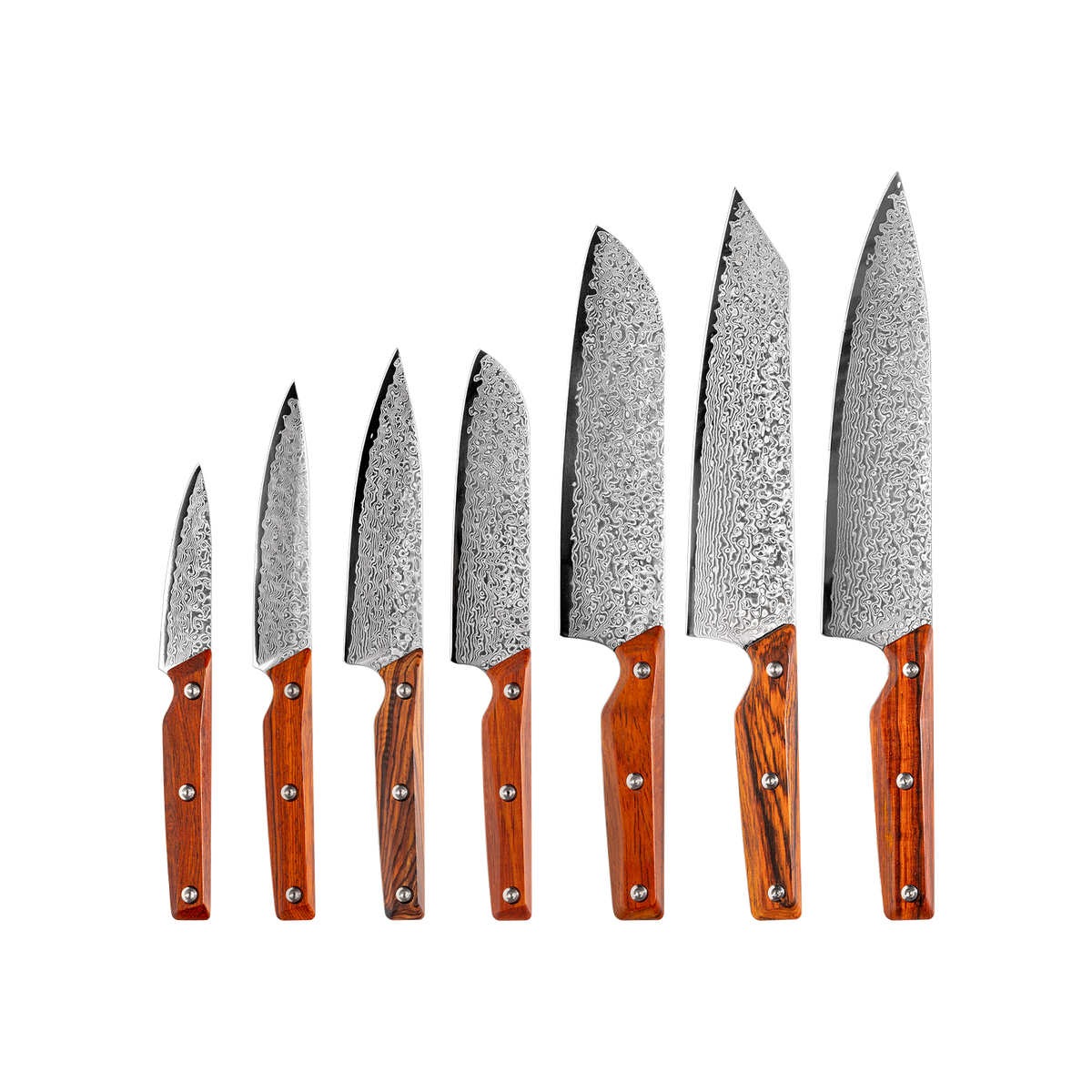 OEM DK-QRD Series Rosewood Handle Damascus VG10 Steel Knife Set