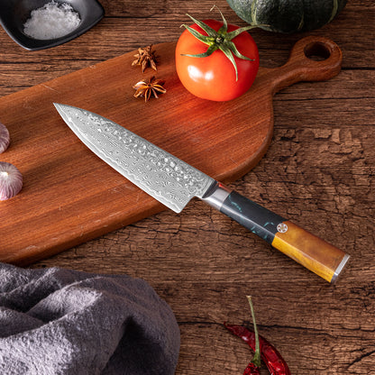 OEM DK-VF Series Resin with Stabilized Wood Handle Damascus VG10 Steel 6" Chef Knife