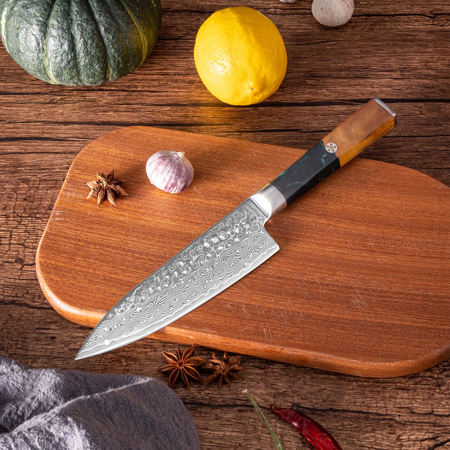 OEM DK-VF Series Resin with Stabilized Wood Handle Damascus VG10 Steel 6" Chef Knife