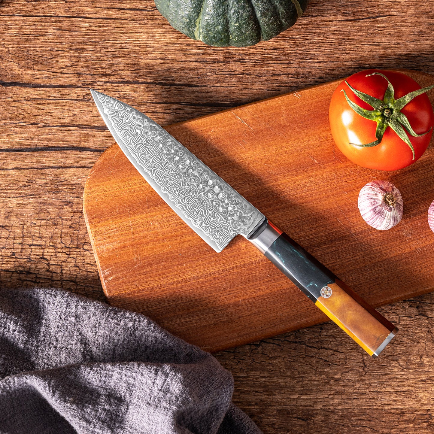 OEM DK-VF Series Resin with Stabilized Wood Handle Damascus VG10 Steel 6" Chef Knife