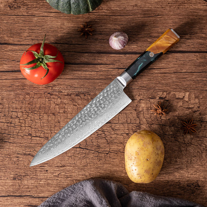 OEM DK-VF Series Resin with Stabilized Wood Handle Damascus VG10 Steel 8" Chef Knife