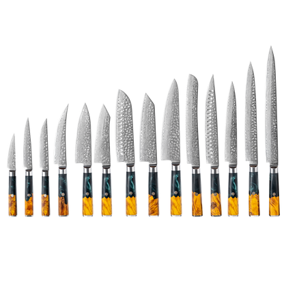 OEM DK-VF Series Resin with Stabilized Wood Handle Damascus VG10 Steel Knife Set