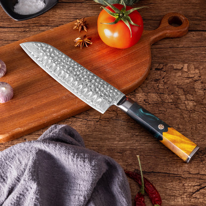 OEM DK-VF Series Resin with Stabilized Wood Handle Damascus VG10 Steel 7" Santoku Knife