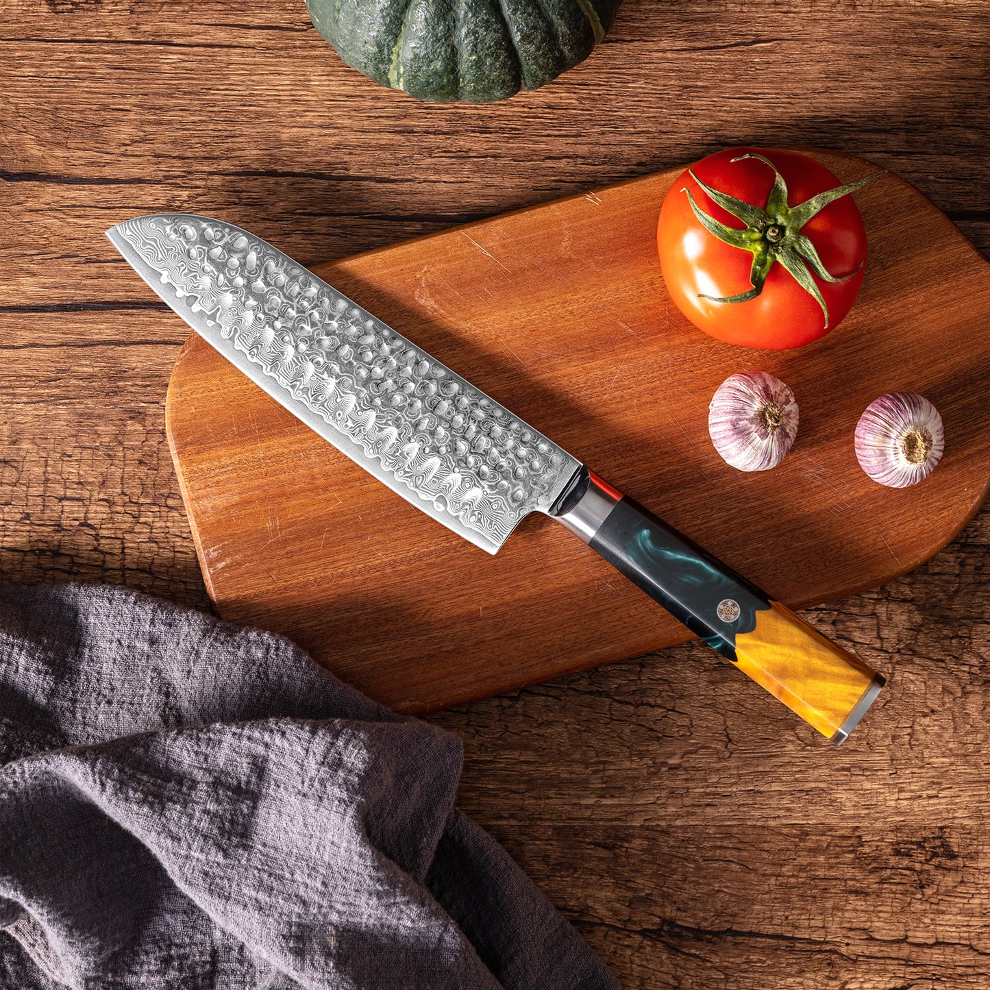 OEM DK-VF Series Resin with Stabilized Wood Handle Damascus VG10 Steel 7" Santoku Knife
