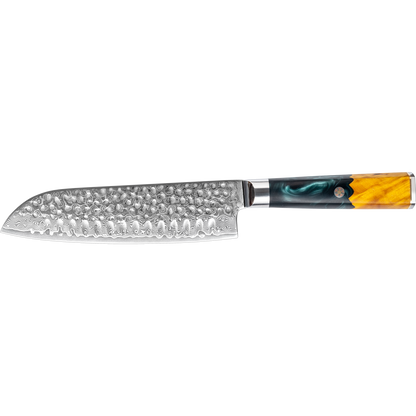 OEM DK-VF Series Resin with Stabilized Wood Handle Damascus VG10 Steel 7" Santoku Knife