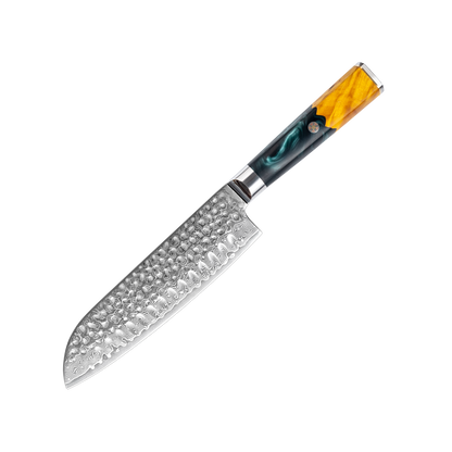 OEM DK-VF Series Resin with Stabilized Wood Handle Damascus VG10 Steel 7" Santoku Knife