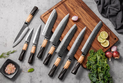 REVO Series Damascus VG10 67 Layers Steel Half Carbonization Olive Wood Handle Chef Knife Knife Set