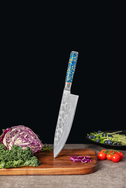 NAVY STORM Damascus VG10 Steel, 67 Layers Blade Resin with Gold Foil Handle Chef Knife Knife Set