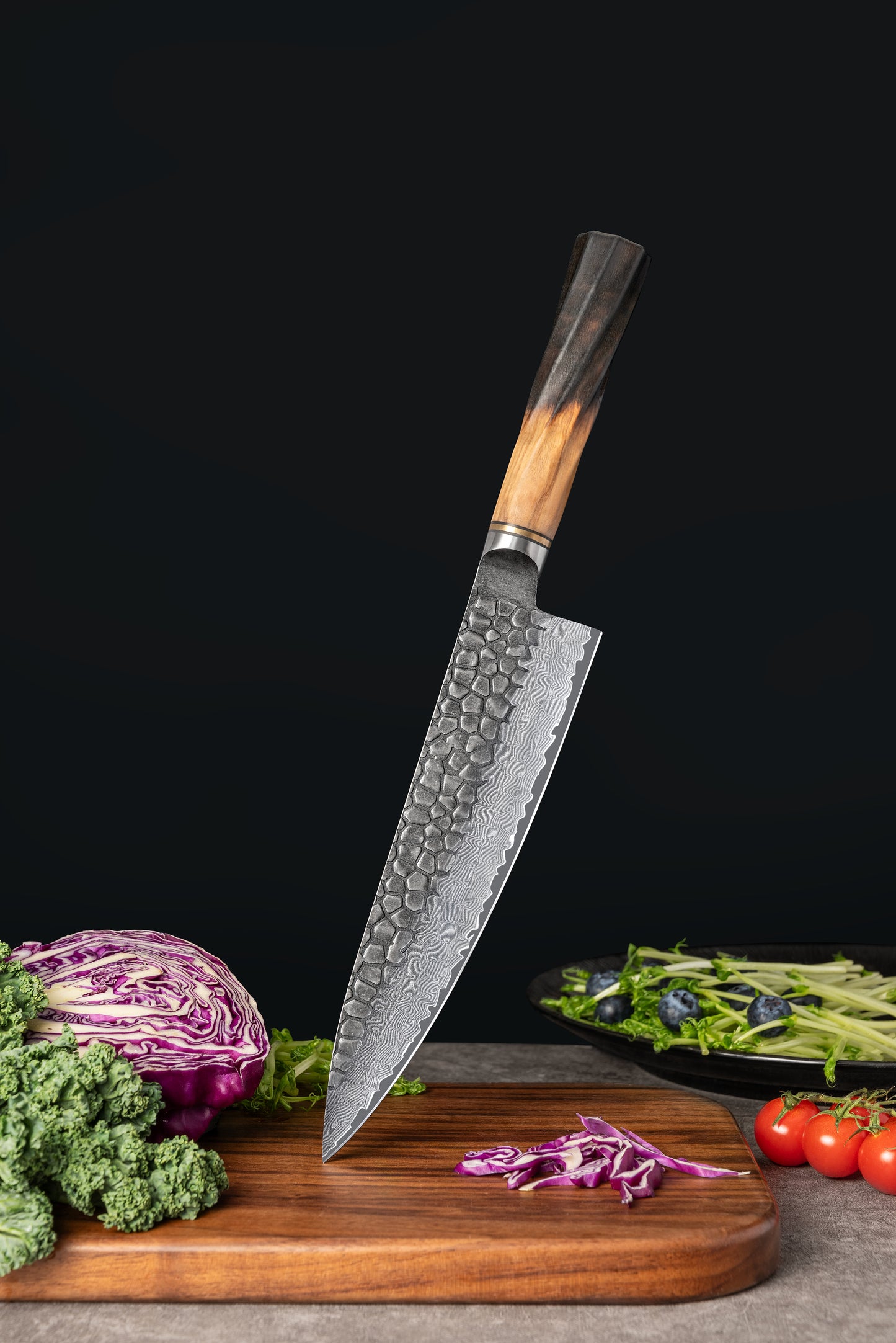 REVO Series Damascus VG10 67 Layers Steel Half Carbonization Olive Wood Handle Chef Knife Knife Set