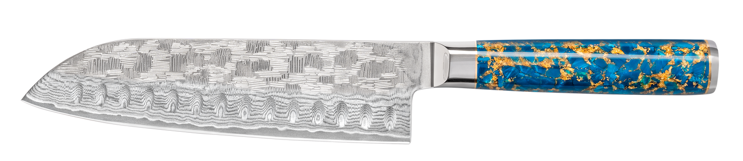 NAVY STORM Damascus VG10 Steel, 67 Layers Blade Resin with Gold Foil Handle Chef Knife Knife Set