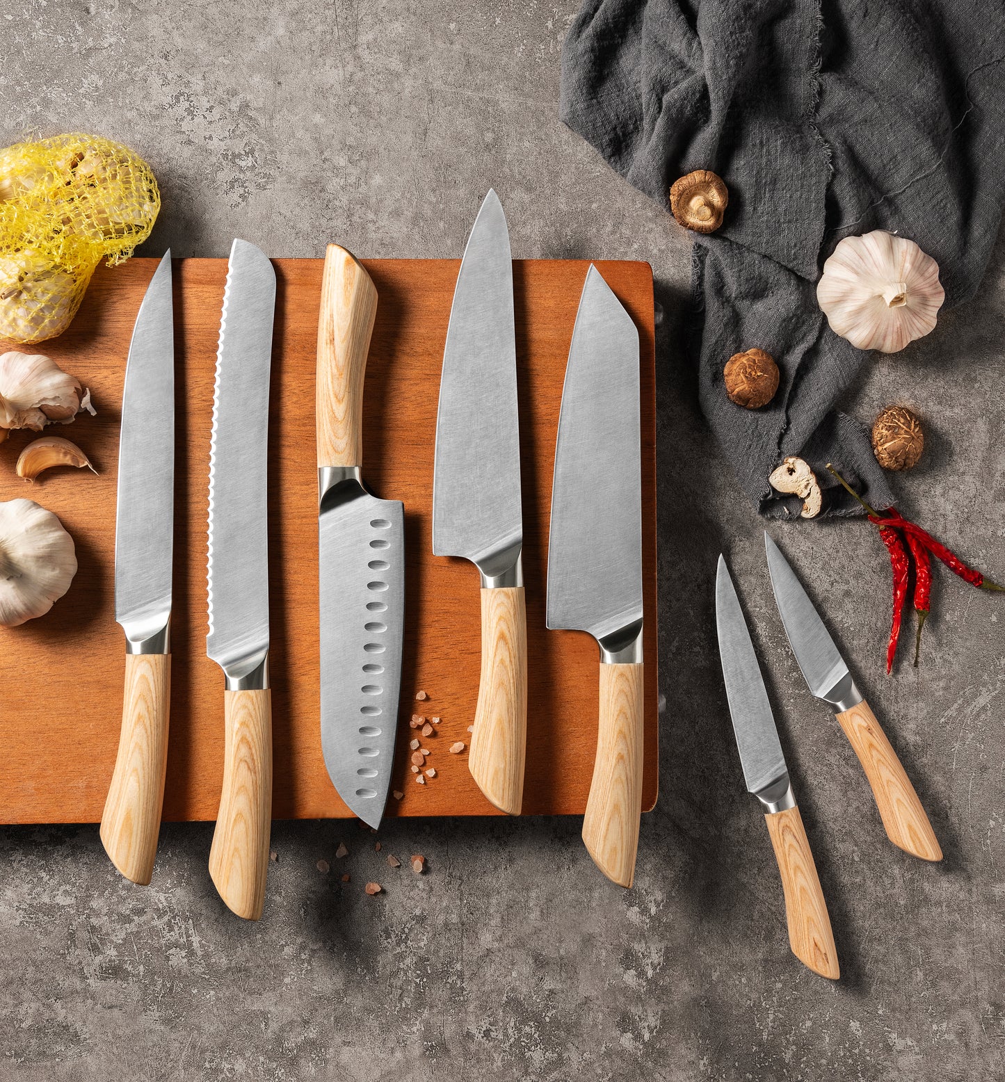DK-YC Series Damascus VG10 Steel Pakka Wood  Handle Chef Knife Knife Set