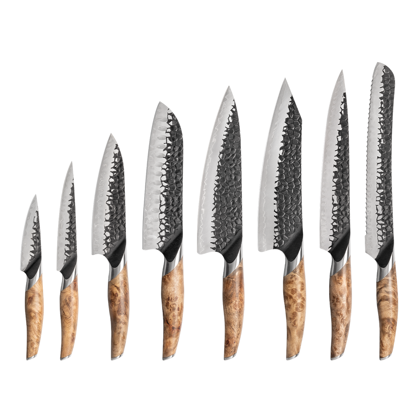 ELA Series Imported Japanese Damascus AUS10 3 Layers Steel Stabilized Birch Wood Handle Knife Set