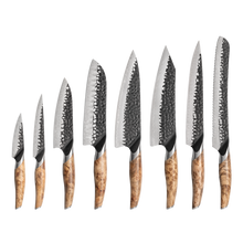 ELA Series Imported Japanese Damascus AUS10 3 Layers Steel Stabilized Birch Wood Handle Knife Set