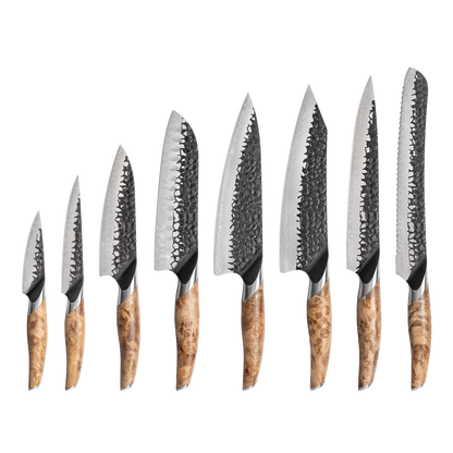 ELA Series Imported Japanese Damascus AUS10 3 Layers Steel Stabilized Birch Wood Handle Knife Set