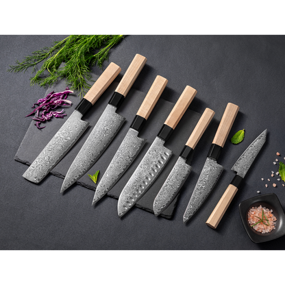 JADE BAY Series Damascus VG10 67 Layers Steel Birch Wood Handle Chef Knife Knife Set