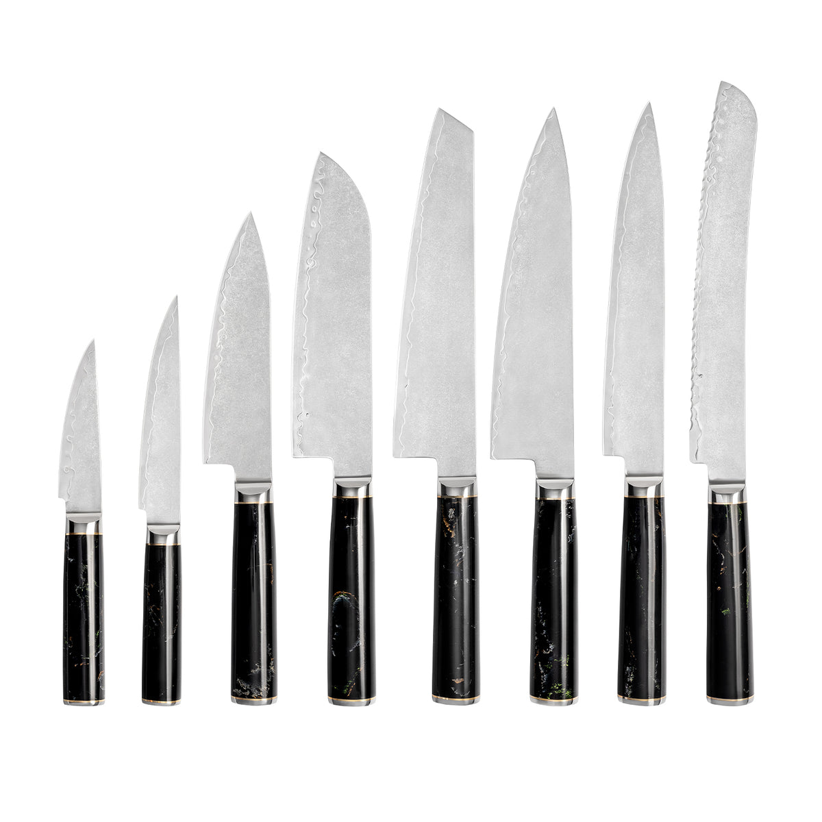 NOVA Series Imported Japanese Damascus AUS10 3 Layers Steel Black Resin with Colors Handle Chef Knife Knife Set