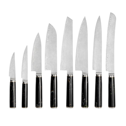 NOVA Series Imported Japanese Damascus AUS10 3 Layers Steel Black Resin with Colors Handle Chef Knife Knife Set