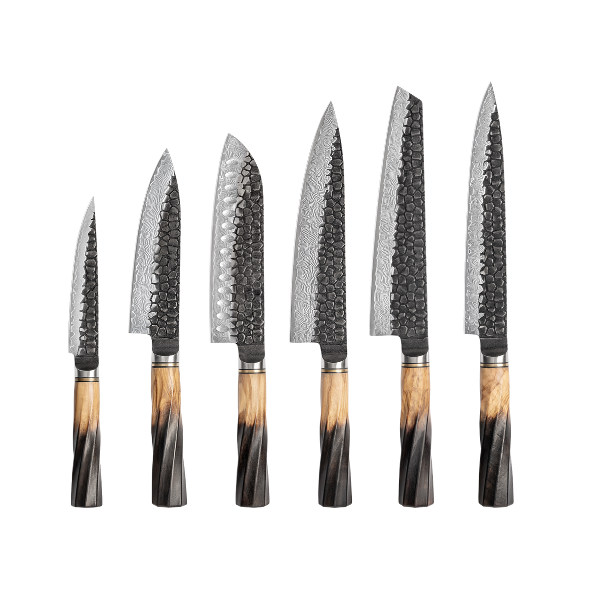 REVO Series Damascus VG10 67 Layers Steel Half Carbonization Olive Wood Handle Chef Knife Knife Set
