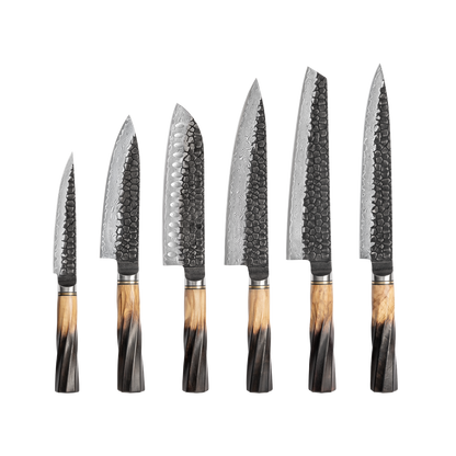REVO Series Damascus VG10 67 Layers Steel Half Carbonization Olive Wood Handle Chef Knife Knife Set