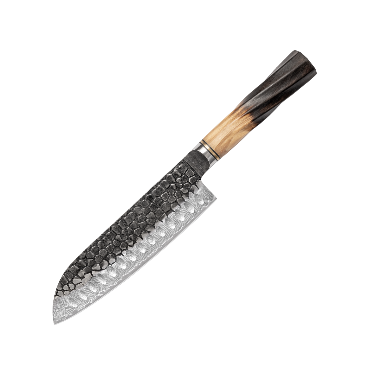 REVO Series Damascus VG10 67 Layers Steel Half Carbonization Olive Wood Handle Santoku Knife