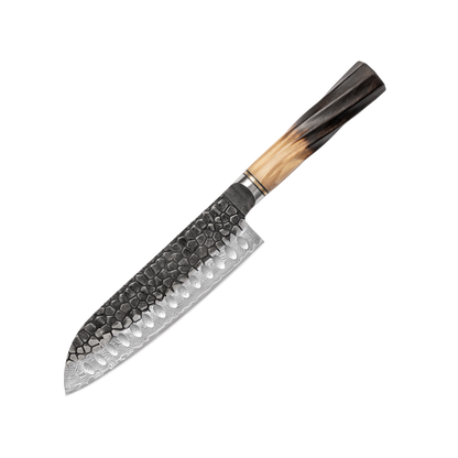 REVO Series Damascus VG10 67 Layers Steel Half Carbonization Olive Wood Handle Santoku Knife