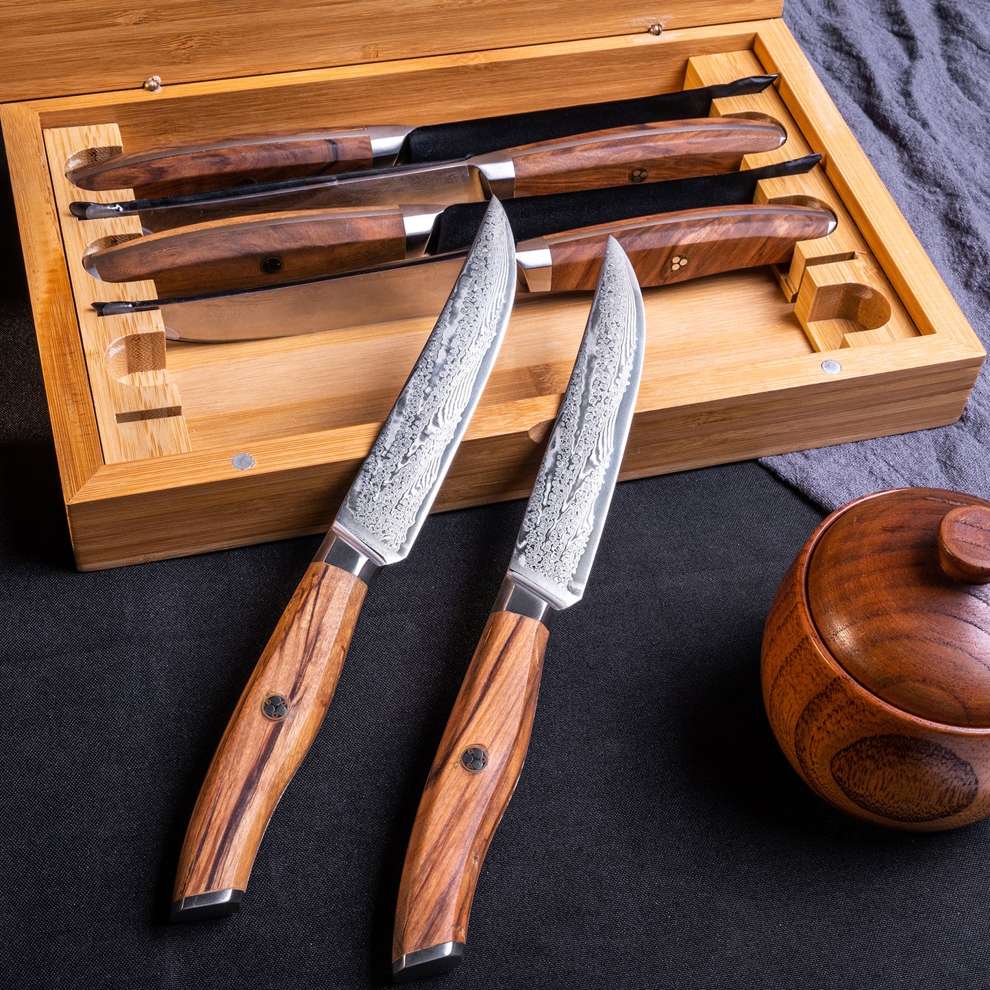 OEM SK-MK Series Olive Wood Handle Damascus VG10 Steel 5''Steak Knife Set