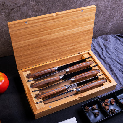 OEM SK-MK Series Olive Wood Handle Damascus VG10 Steel 5''Steak Knife Set