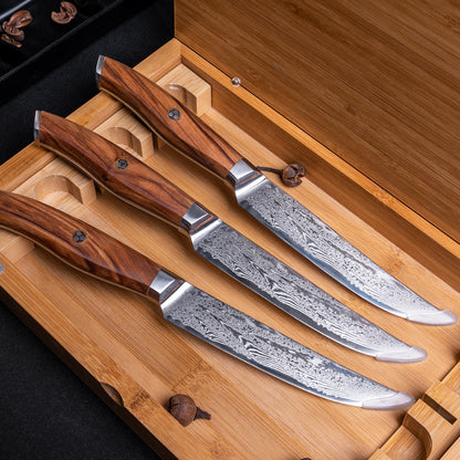 OEM SK-MK Series Olive Wood Handle Damascus VG10 Steel 5''Steak Knife Set