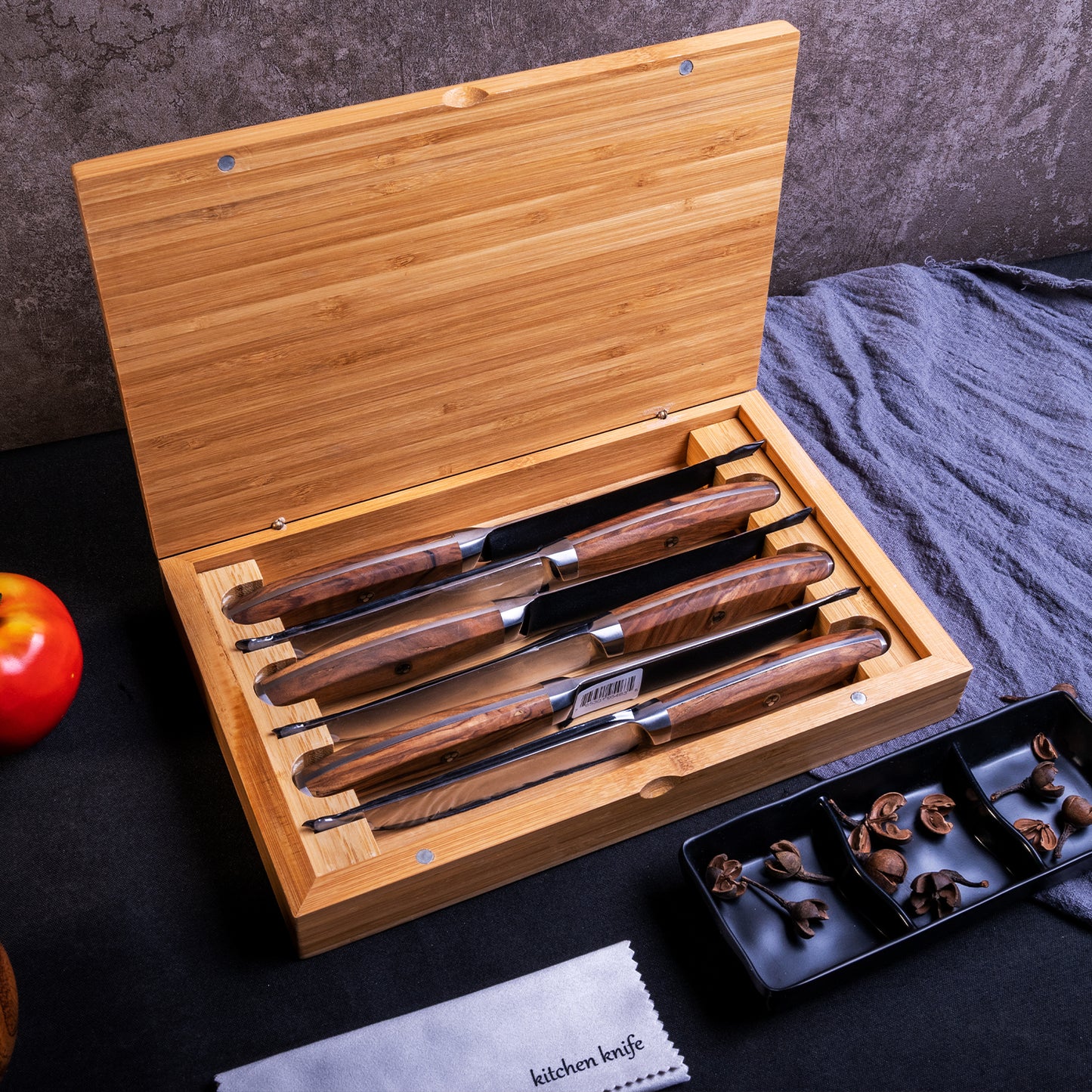 OEM SK-MK Series Olive Wood Handle Damascus VG10 Steel 5''Steak Knife Set
